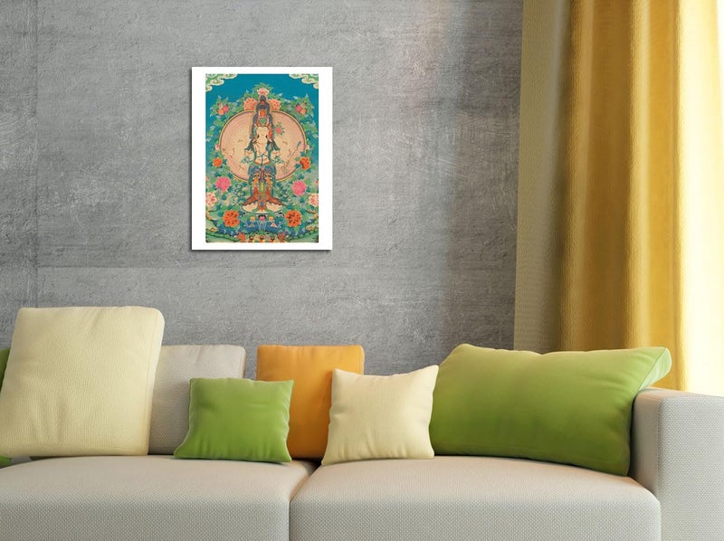 Pacifica Island Art Thousand-armed Avalokiteshvara - Kuan Yin - Bodhisattva of Compassion - Vintage Tibetan Thangka Buddhist Painting c.17th century - Master Art Print (Unframed) 9in x 12in - Image 4
